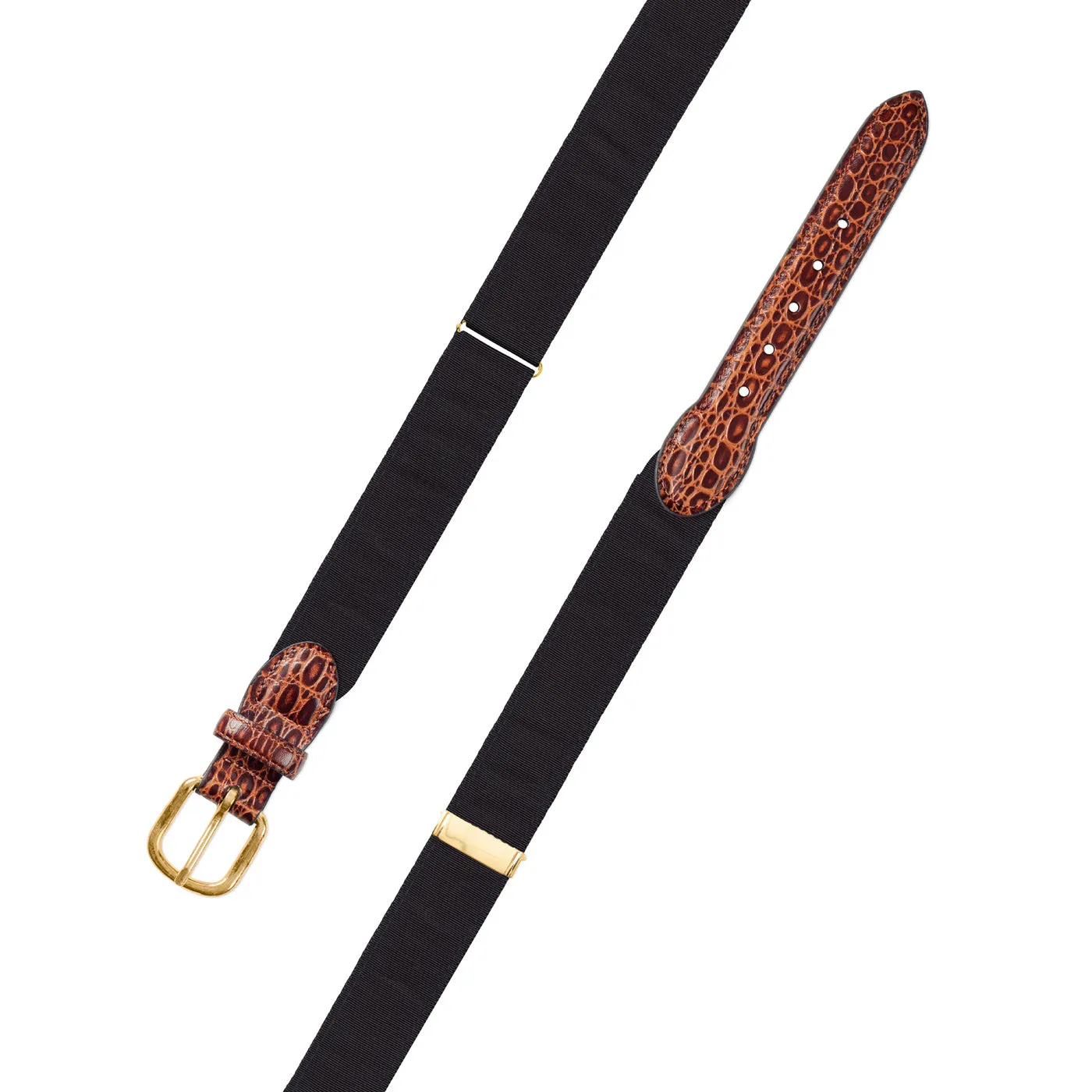 Adjustable Black Grosgrain Belt with Embossed Calf Tabs