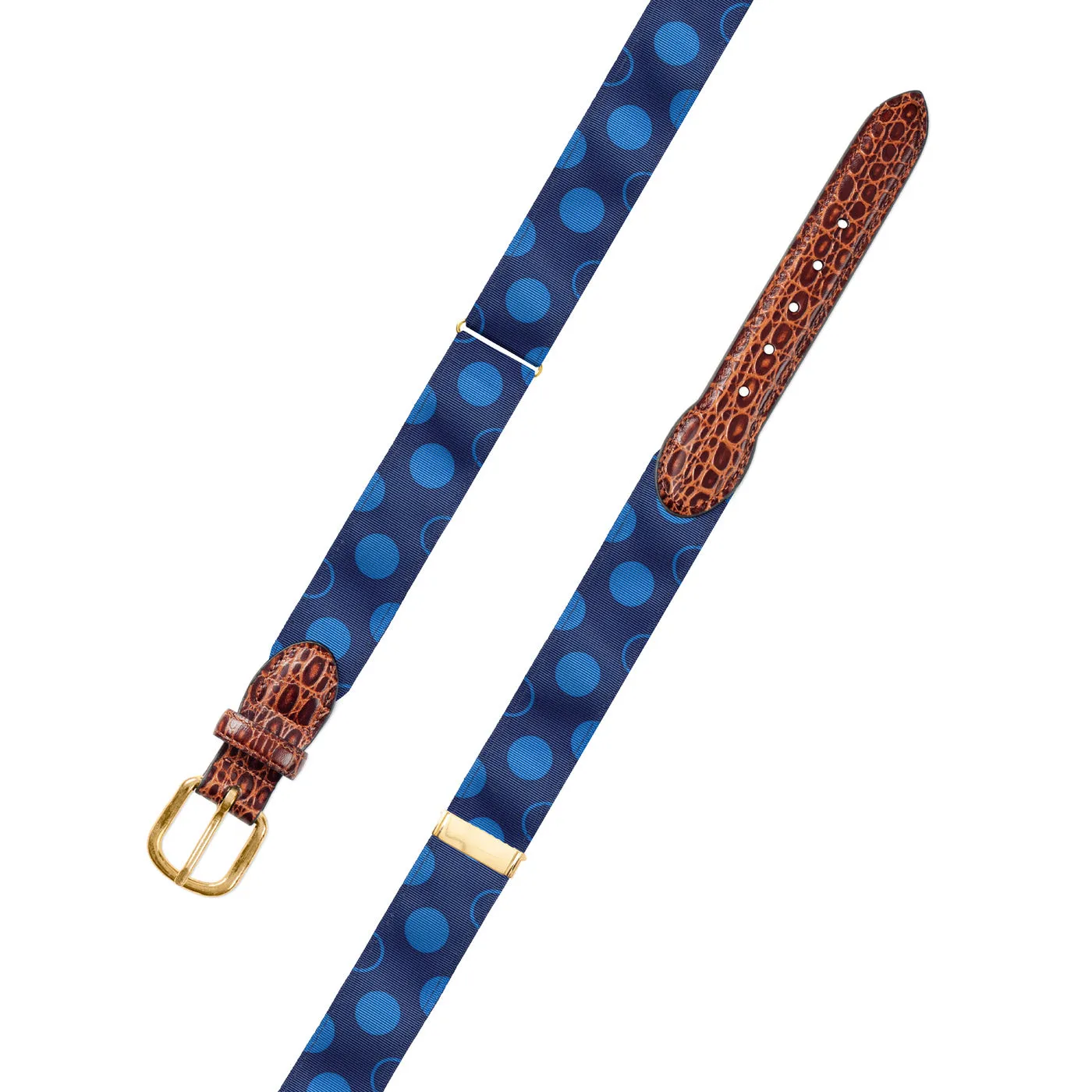 Adjustable Dots on Blue Grosgrain Belt with Embossed Calf Tabs