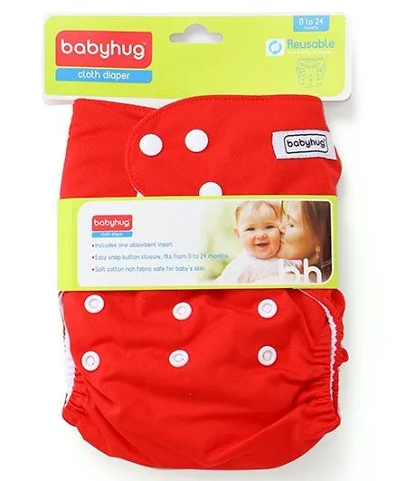 Babyhug Free Size Reusable Cloth Diaper With Insert - Red