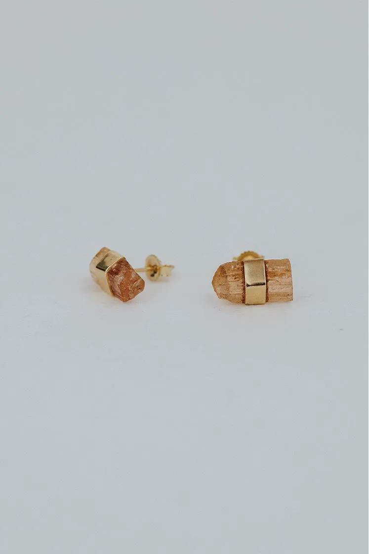 Banded Crystal Studs - Imperial Topaz 14k