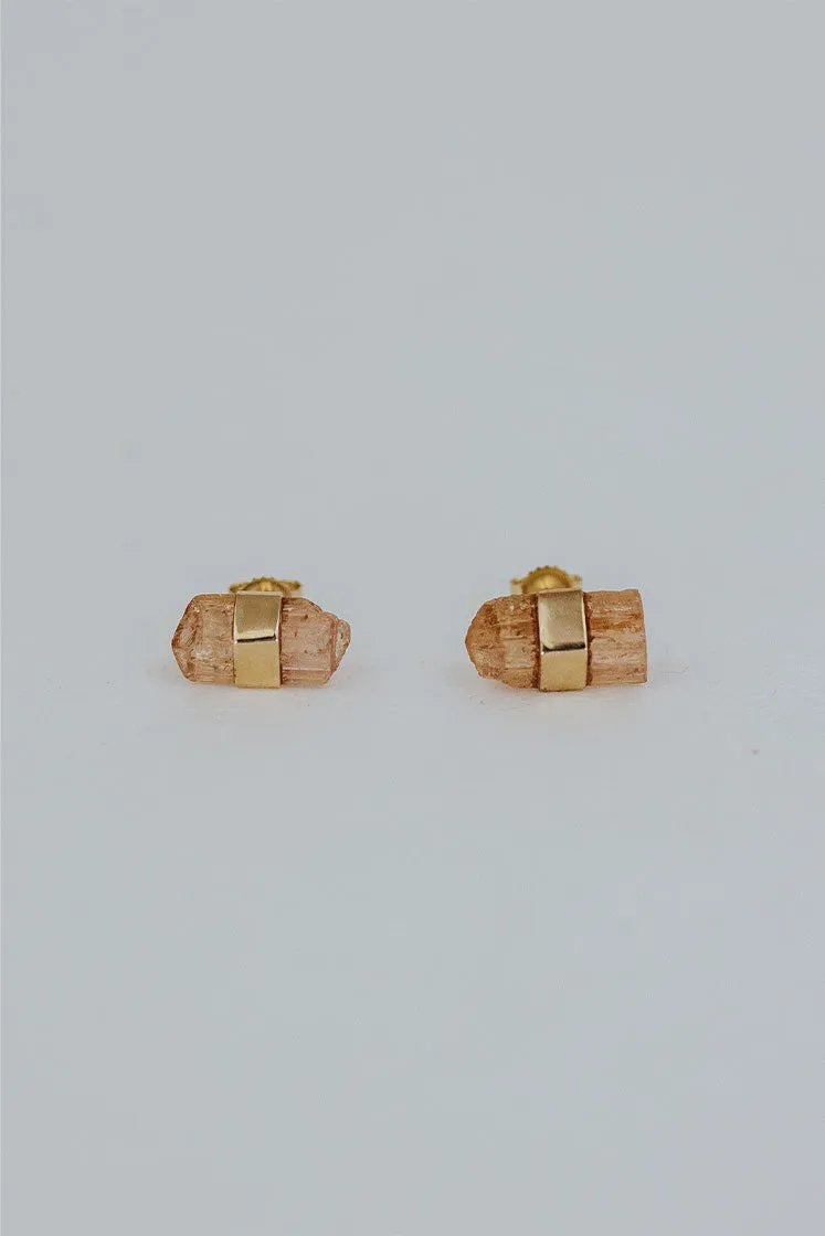 Banded Crystal Studs - Imperial Topaz 14k