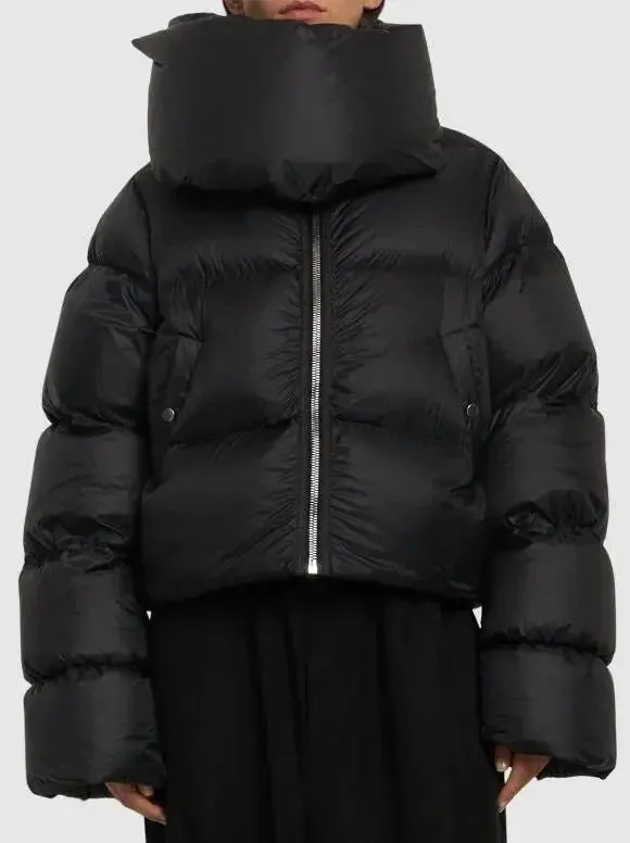 Black Funnel-Neck Puffer Jacket