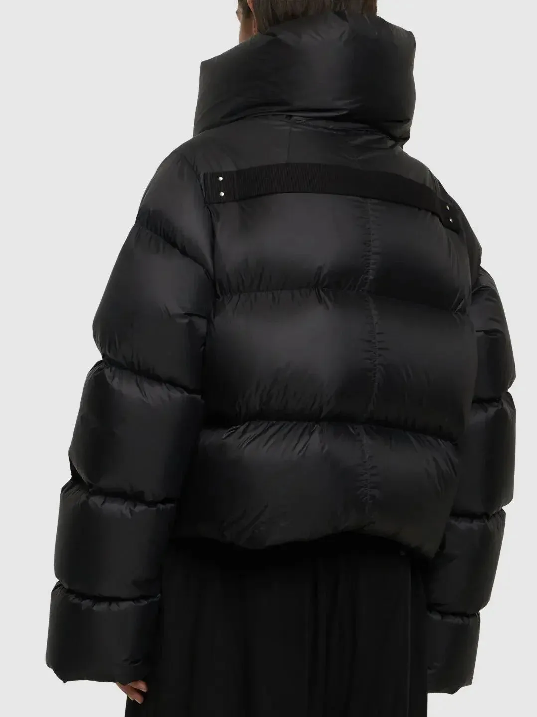 Black Funnel-Neck Puffer Jacket