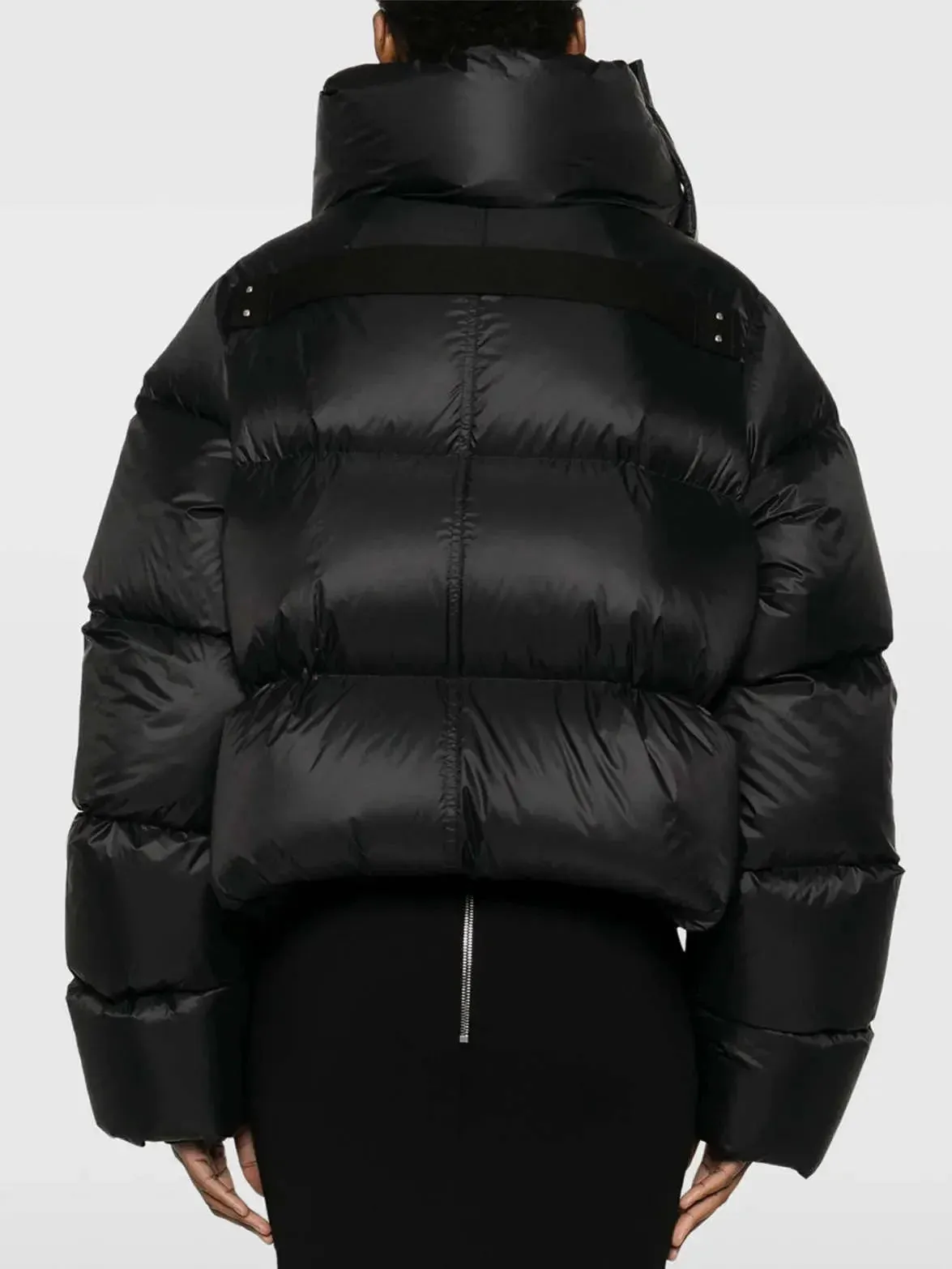 Black Funnel-Neck Puffer Jacket