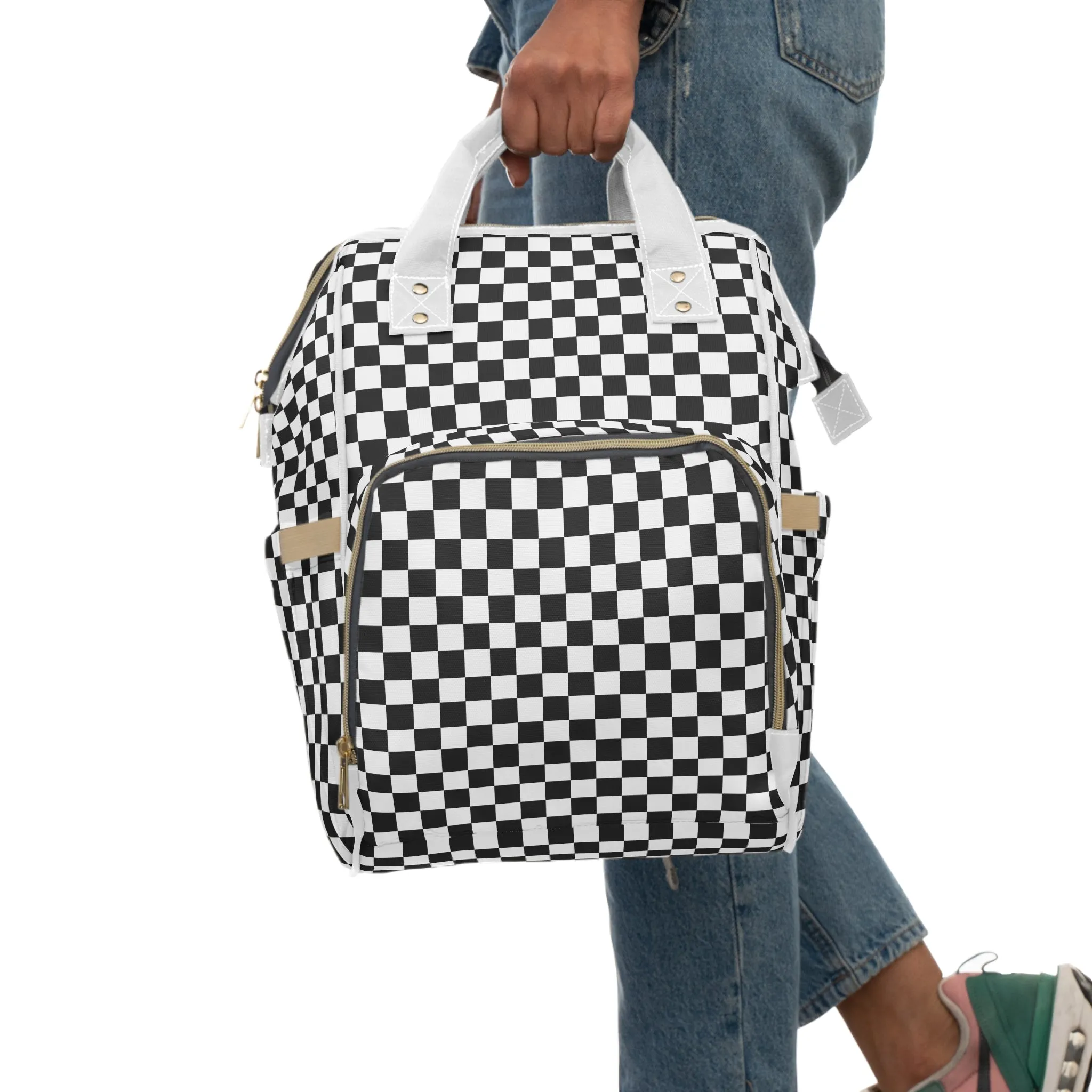 Checkered Diaper Backpack Black White Check Bag for Diapers and Moms to Be Backpack