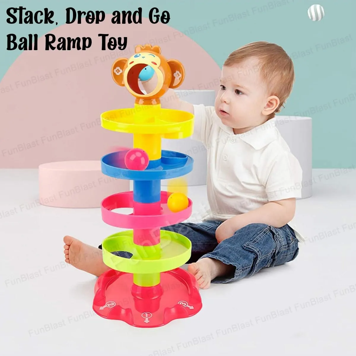 FunBlast Roll Swirling Tower for Baby & Toddler Educational Toys | Stack, Drop and Go Ball Ramp Toy Set Includes 3 Spinning Activity Balls - Multicolor