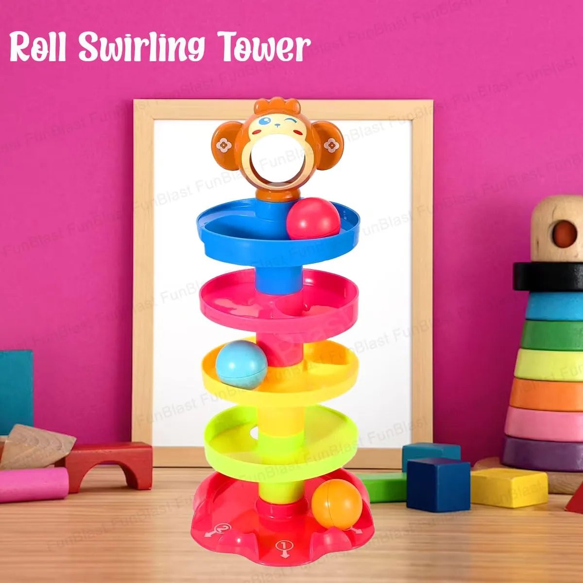 FunBlast Roll Swirling Tower for Baby & Toddler Educational Toys | Stack, Drop and Go Ball Ramp Toy Set Includes 3 Spinning Activity Balls - Multicolor