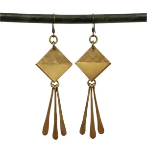 Geometric brass paddle fringe earrings