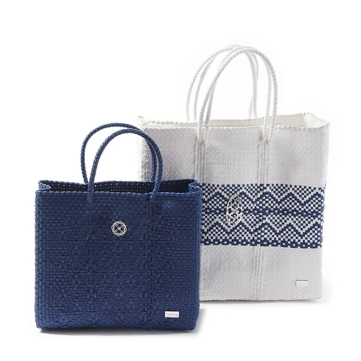 MEDIUM WHITE BLUE AZTEC BAND TOTE BAG