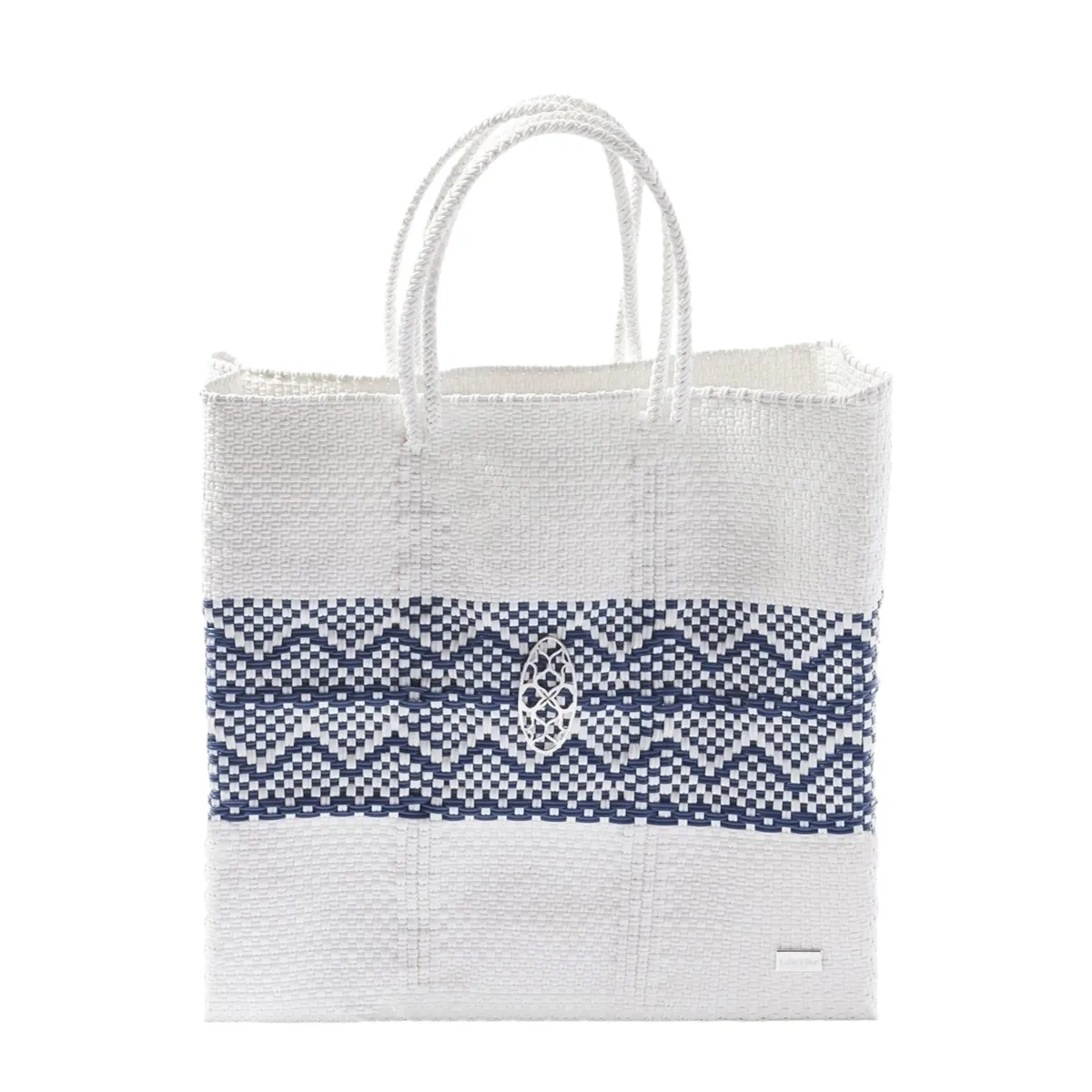 MEDIUM WHITE BLUE AZTEC BAND TOTE BAG