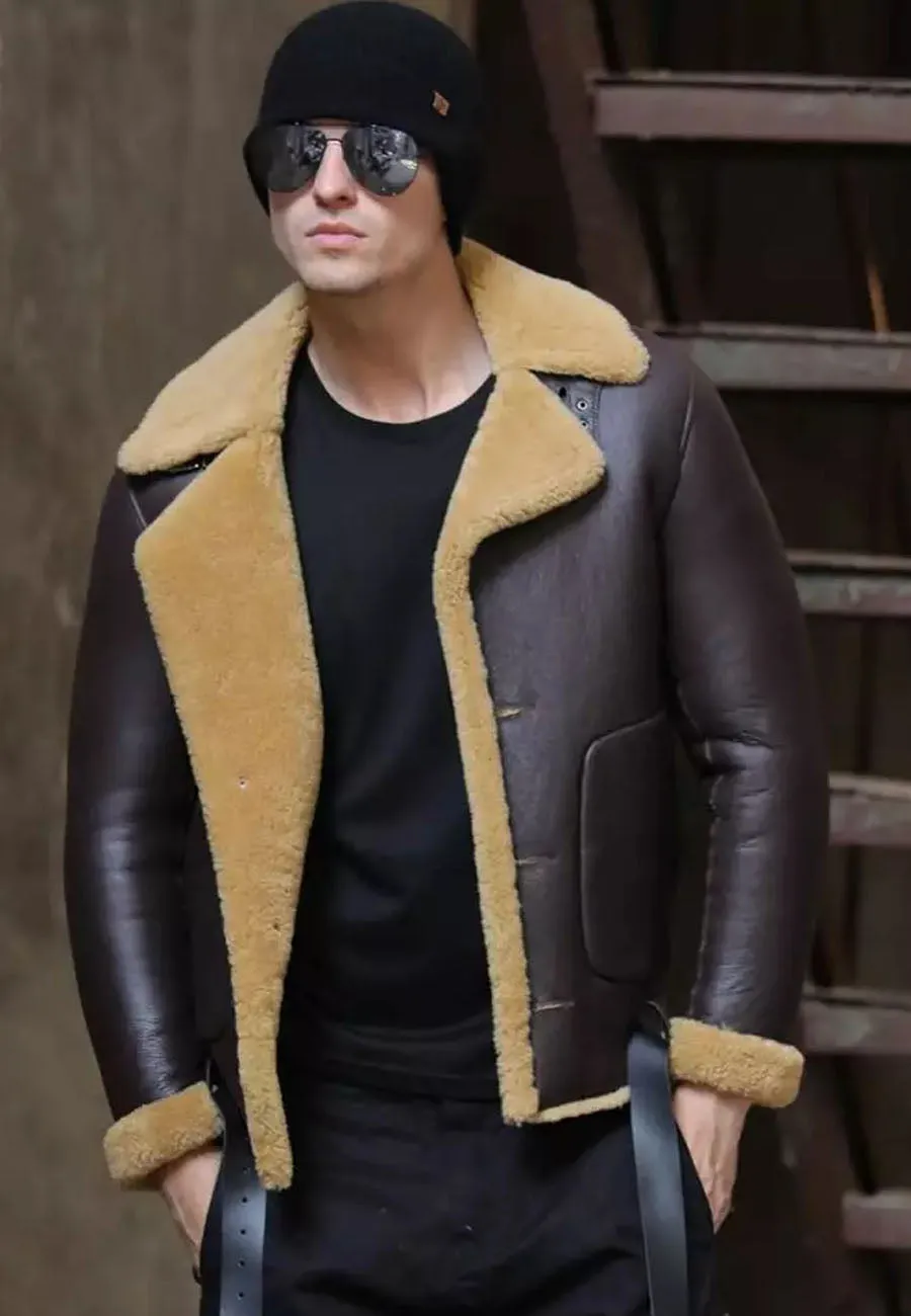 Men’s Dark Brown B3 Shearling Flight Aviator Jacket