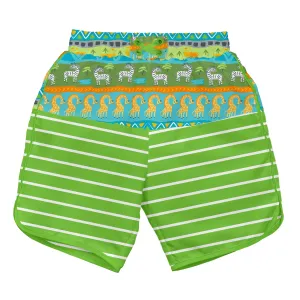 Mix & Match Board Shorts w/Built-in Reusable Absorbent Swim Diaper-Green Safari