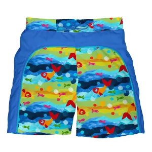 Mix & Match Board Shorts w/Built-in Reusable Absorbent Swim Diaper-Multi Fish Bubbles