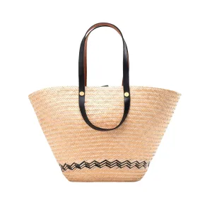 Natural Black Karen Straw Tote Bag