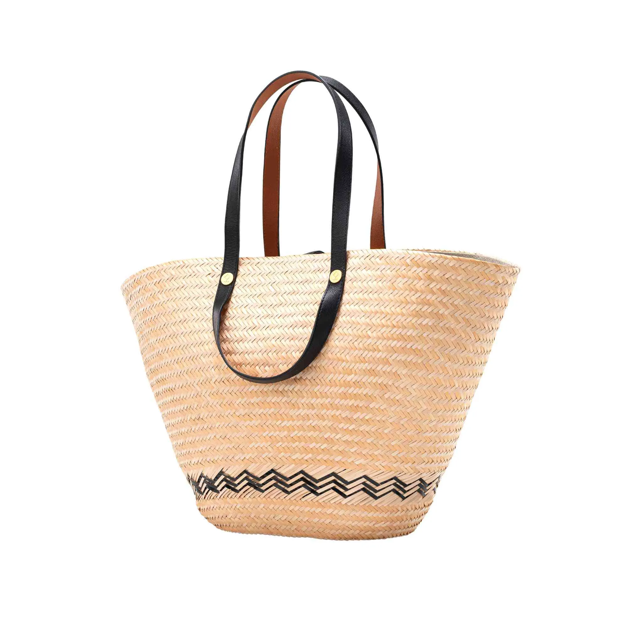 Natural Black Karen Straw Tote Bag