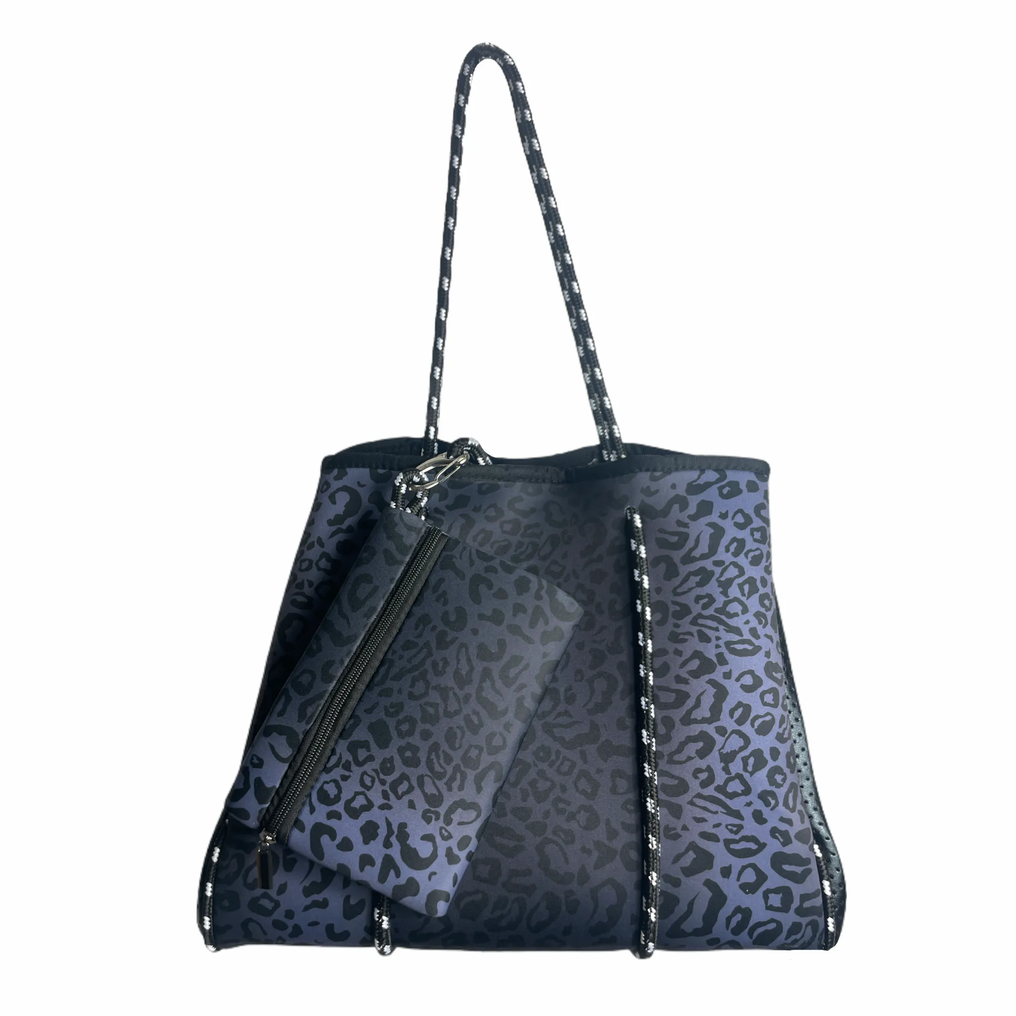 NP-4500 Leopard Small Black Neoprene Tote Bag