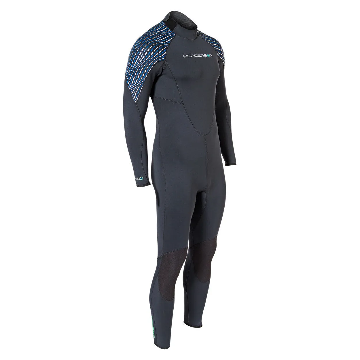 Open Box Henderson Mens 5mm Greenprene Back Zip Full Wetsuit-Black/Blue/Silver-XLS