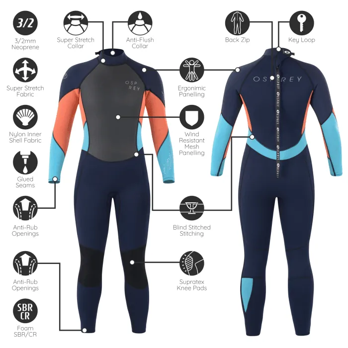 Osprey Zero Womens 3/2mm Full Length Wetsuit Coral