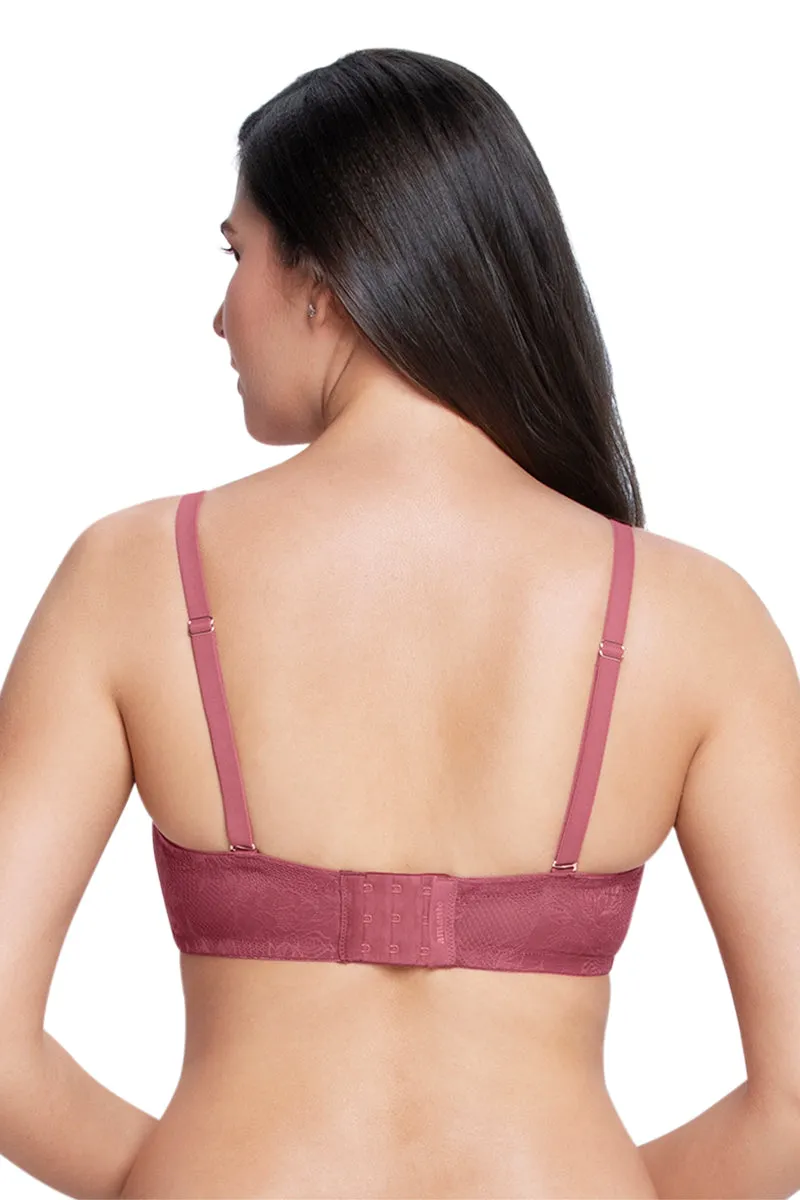 Satin Touch Strapless Padded wired Lace Bra - Autumn Rose