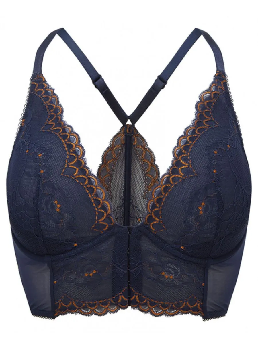 Superboost Lace Deep V Bralette - Midnight Blue/Gold