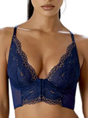 Superboost Lace Deep V Bralette - Midnight Blue/Gold