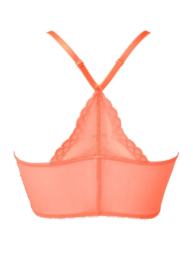 Superboost Lace Deep V Bralette - Neon Coral