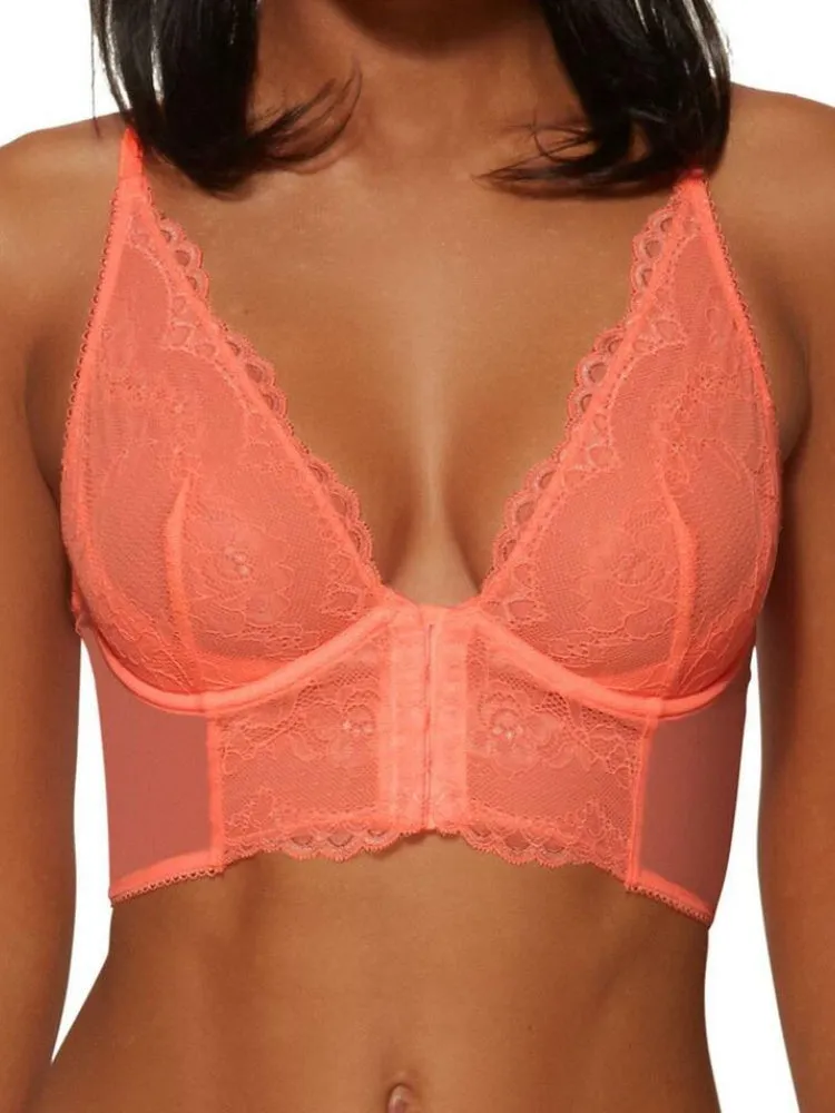 Superboost Lace Deep V Bralette - Neon Coral