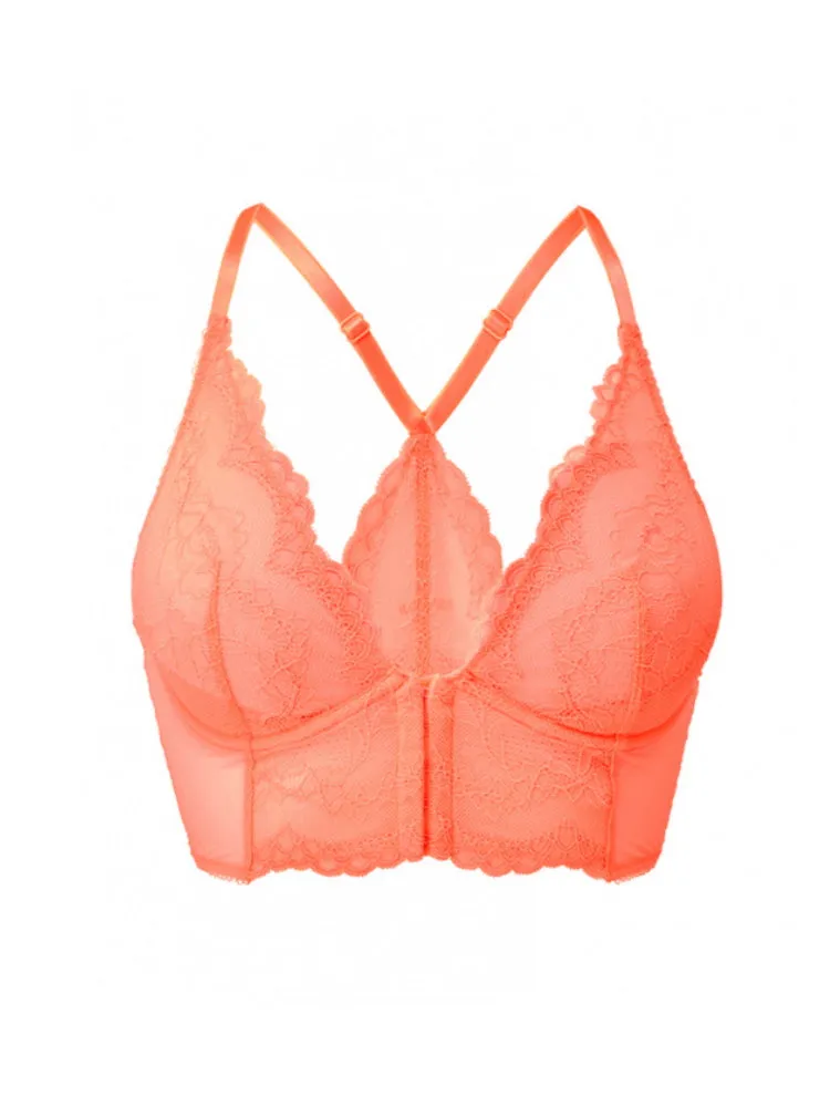 Superboost Lace Deep V Bralette - Neon Coral