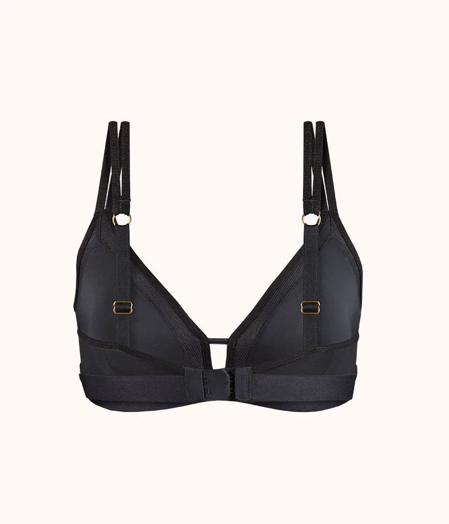 The Mesh Trim Padded Bralette: Jet Black