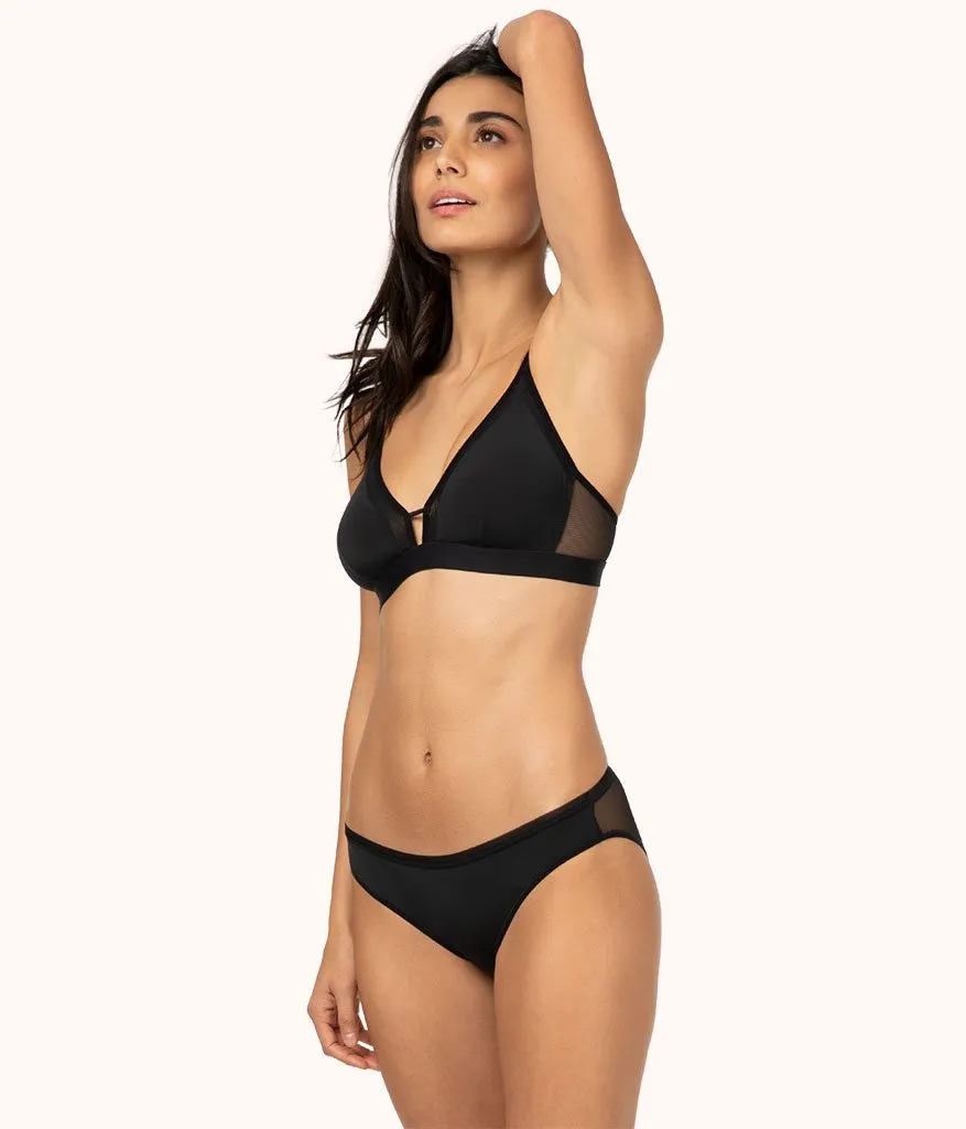 The Mesh Trim Padded Bralette: Jet Black