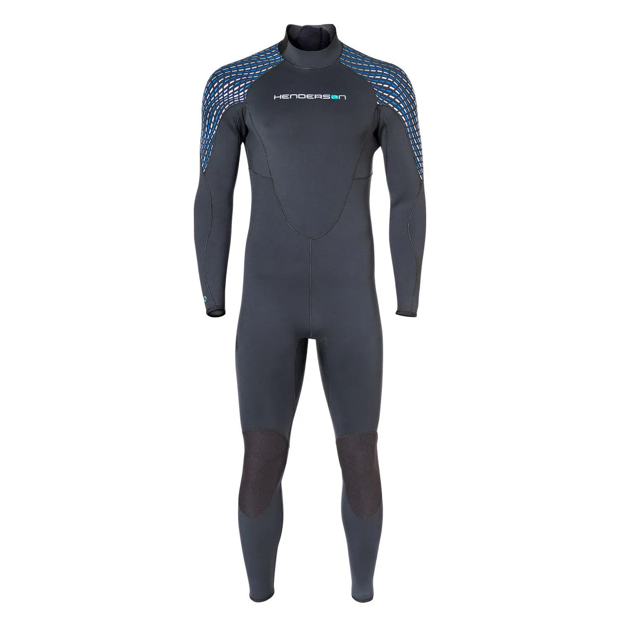 Used Henderson Mens 5mm Greenprene Back Zip Full Wetsuit-Black/Blue/Silver-ML